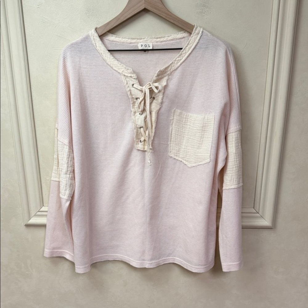 POL Thermal Long Sleeve Lace Up Front Top